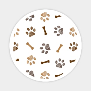 Brown doodle paw print and bone Magnet